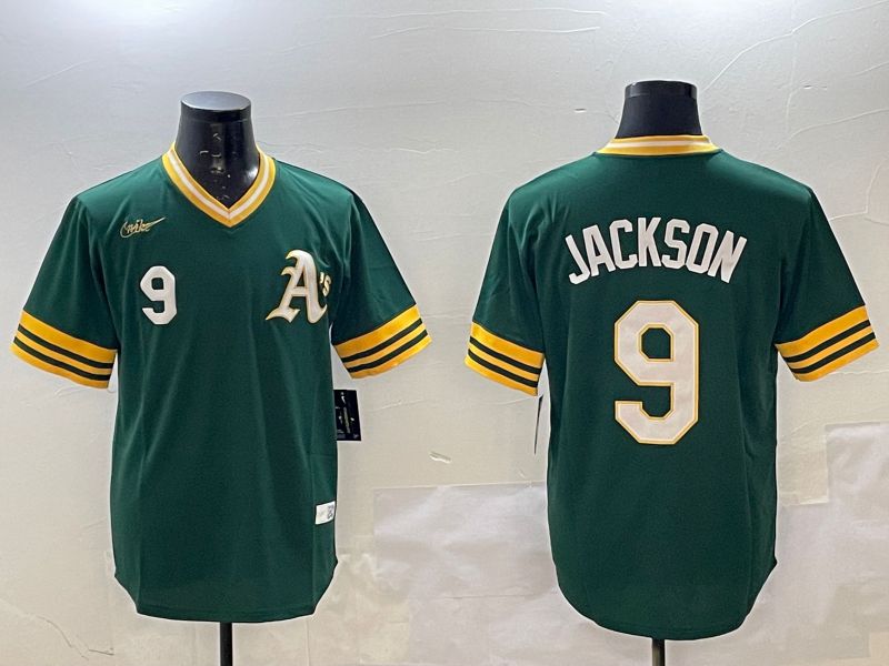 Men Oakland Athletics 9 Jackson Green Throwback 2025 Nike MLB Jersey style 2
